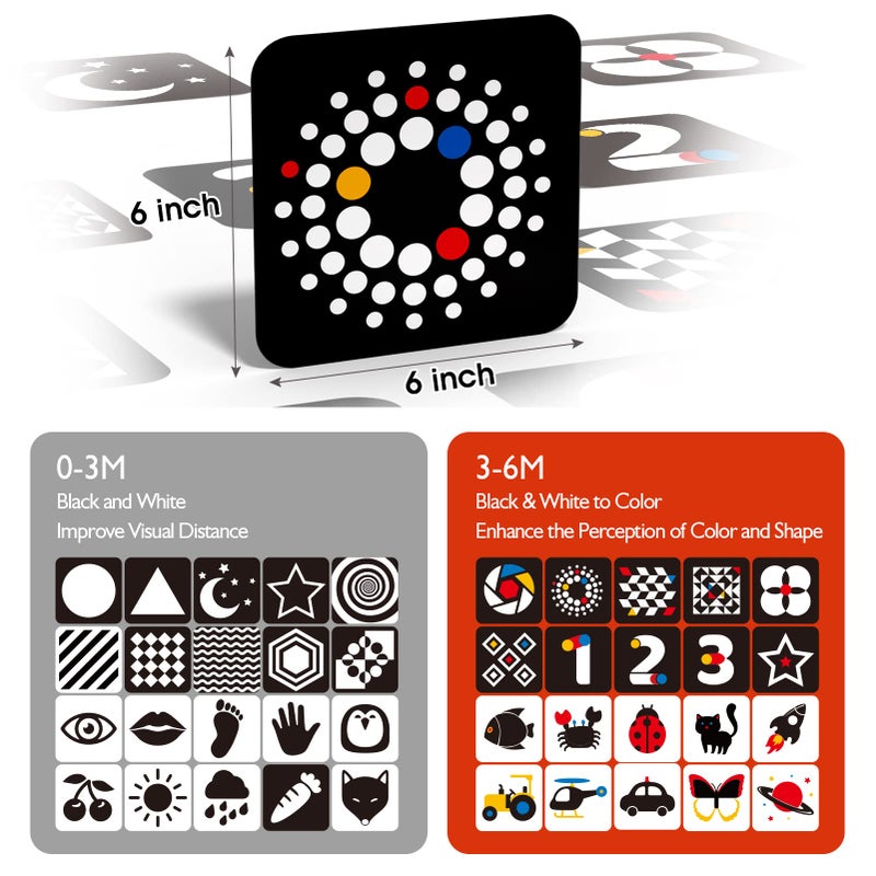 hahaland High Contrast Baby Flashcards - Black and White Infant Cards 0-6 Months Tummy Time 0-3-6 Months Montessori Sensory Cards 20 PCs 6''Ã—6'' Newborn Brain Visual Stimulation Babies Boy Gifts - Image 3