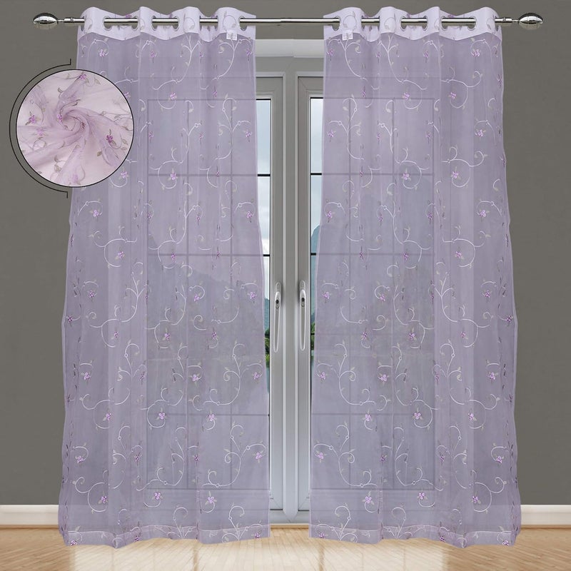 JVIN FAB Made in India Polyester Three Balls Beautiful Embroidery Eyelet Grommet Door Curtains for Living RoomDining HallHotel 7 Feet Baby Pink 5P7 Set of 1 - Image 2