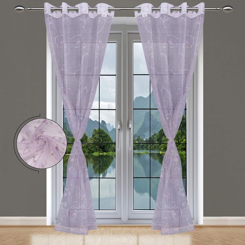 JVIN FAB Made in India Polyester Three Balls Beautiful Embroidery Eyelet Grommet Door Curtains for Living RoomDining HallHotel 7 Feet Baby Pink 5P7 Set of 1 - Image 3