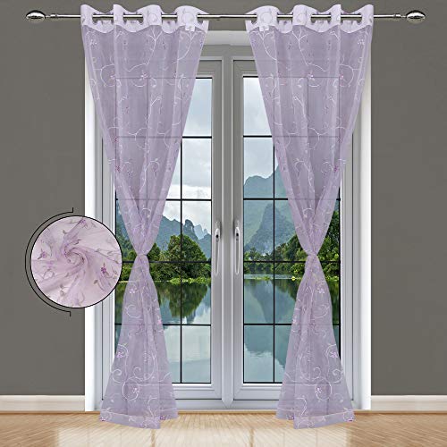 JVIN FAB Made in India Polyester Three Balls Beautiful Embroidery Eyelet Grommet Door Curtains for Living RoomDining HallHotel 7 Feet Baby Pink 5P7 Set of 1 - Image 1