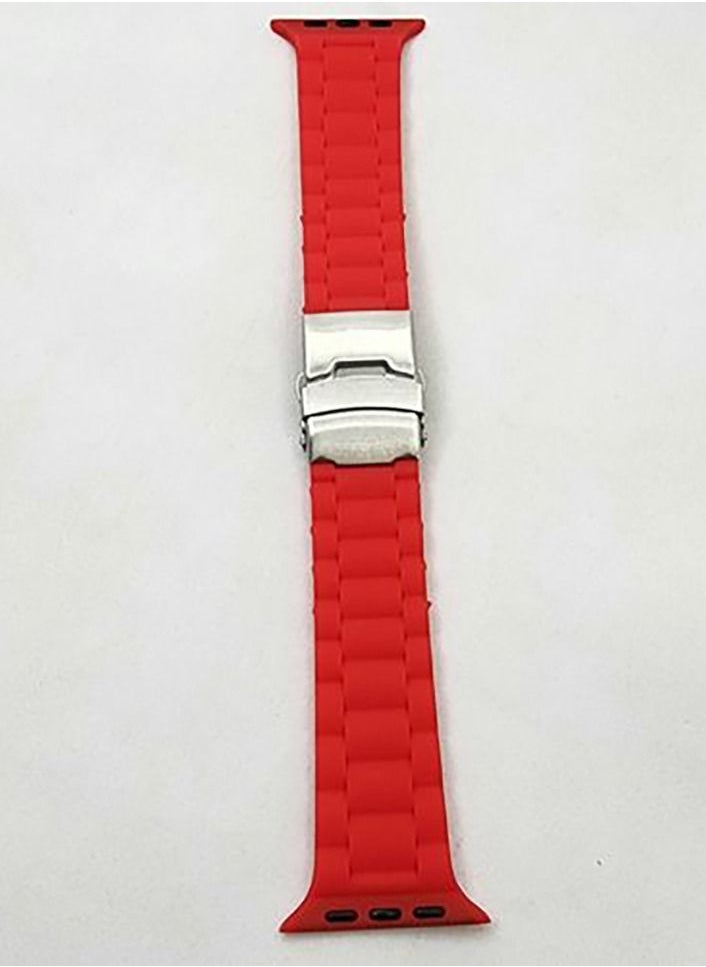 Generic - strap for Apple Watch Band49mm 45mm 44mm 42mm Watch Strap Band Waterproof Watches Band With Stainless Steel Buckle - Red - Image 1