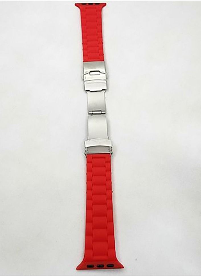 Generic - strap for Apple Watch Band49mm 45mm 44mm 42mm Watch Strap Band Waterproof Watches Band With Stainless Steel Buckle - Red - Image 1