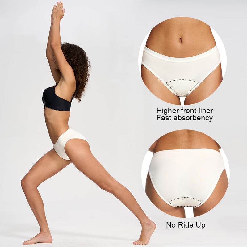 Battewa Leak Proof Underwear for Women Incontinence Underwear Teens Ladies Cotton Leakproof Panties Bikini Absorbent 40ml,3Pack (3Color,Medium) - Image 5