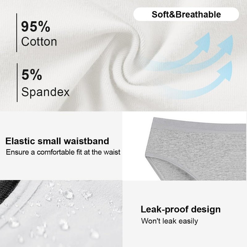 Battewa Leak Proof Underwear for Women Incontinence Underwear Teens Ladies Cotton Leakproof Panties Bikini Absorbent 40ml,3Pack (3Color,Medium) - Image 2