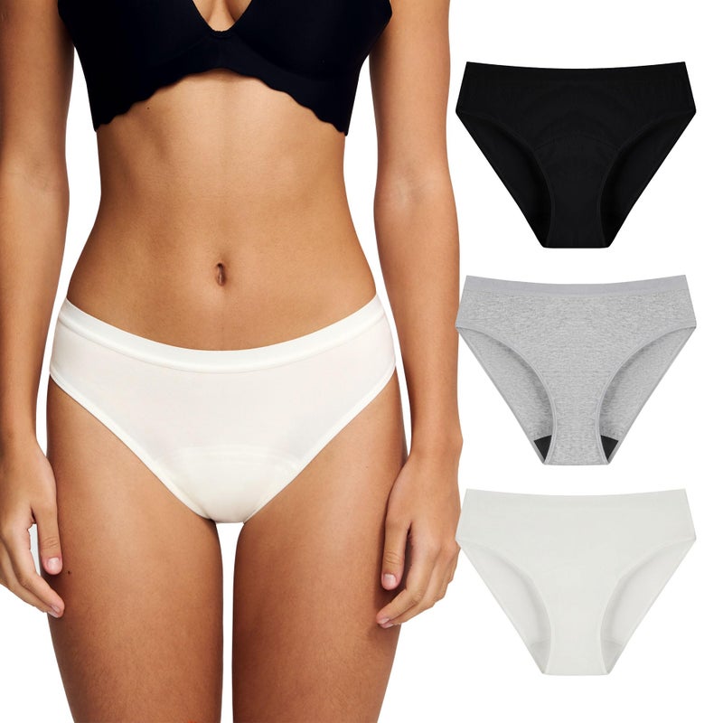 Battewa Leak Proof Underwear for Women Incontinence Underwear Teens Ladies Cotton Leakproof Panties Bikini Absorbent 40ml,3Pack (3Color,Medium) - Image 1
