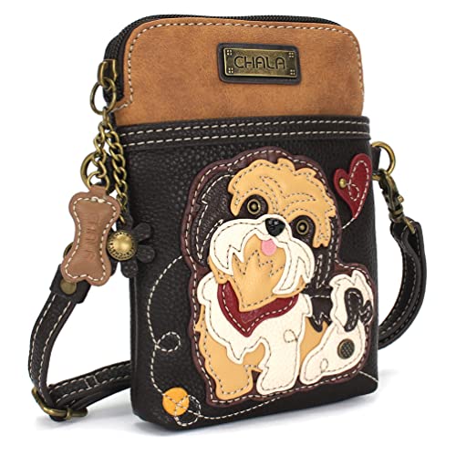 CHALA Dog Collection Cell Phone Crossbody Purse-Women PU Leather/Canvas Multicolor Handbag with Adjustable Strap - Brown Shih Tzu - dark brown - Image 2