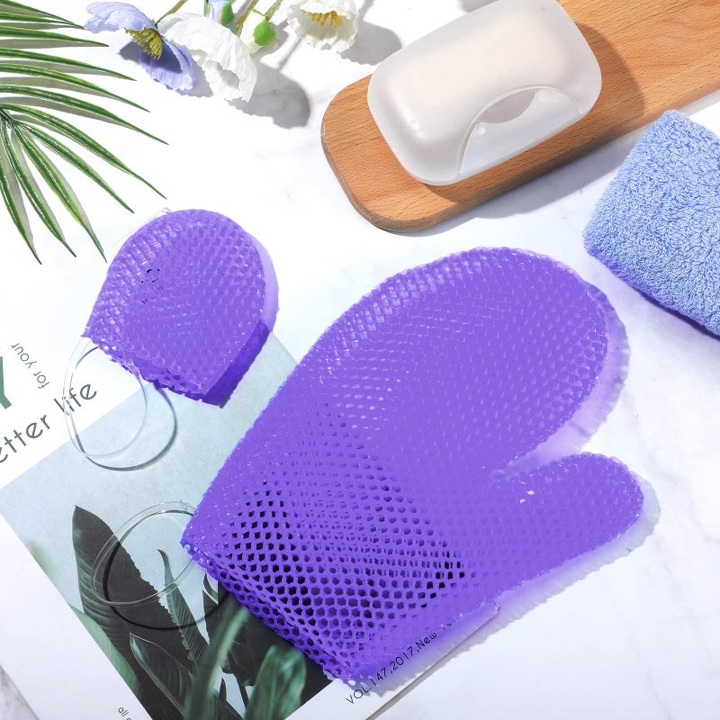 Karenhi Honeycomb Exfoliating Scrubber Set, Honeycomb Face and Body Scrubber Include Spa Bath Mitt Honeycomb Exfoliating Glove for Body Shower, Face Exfoliator Scrubber Sponge, Quick Drying (Purple) - Image 2
