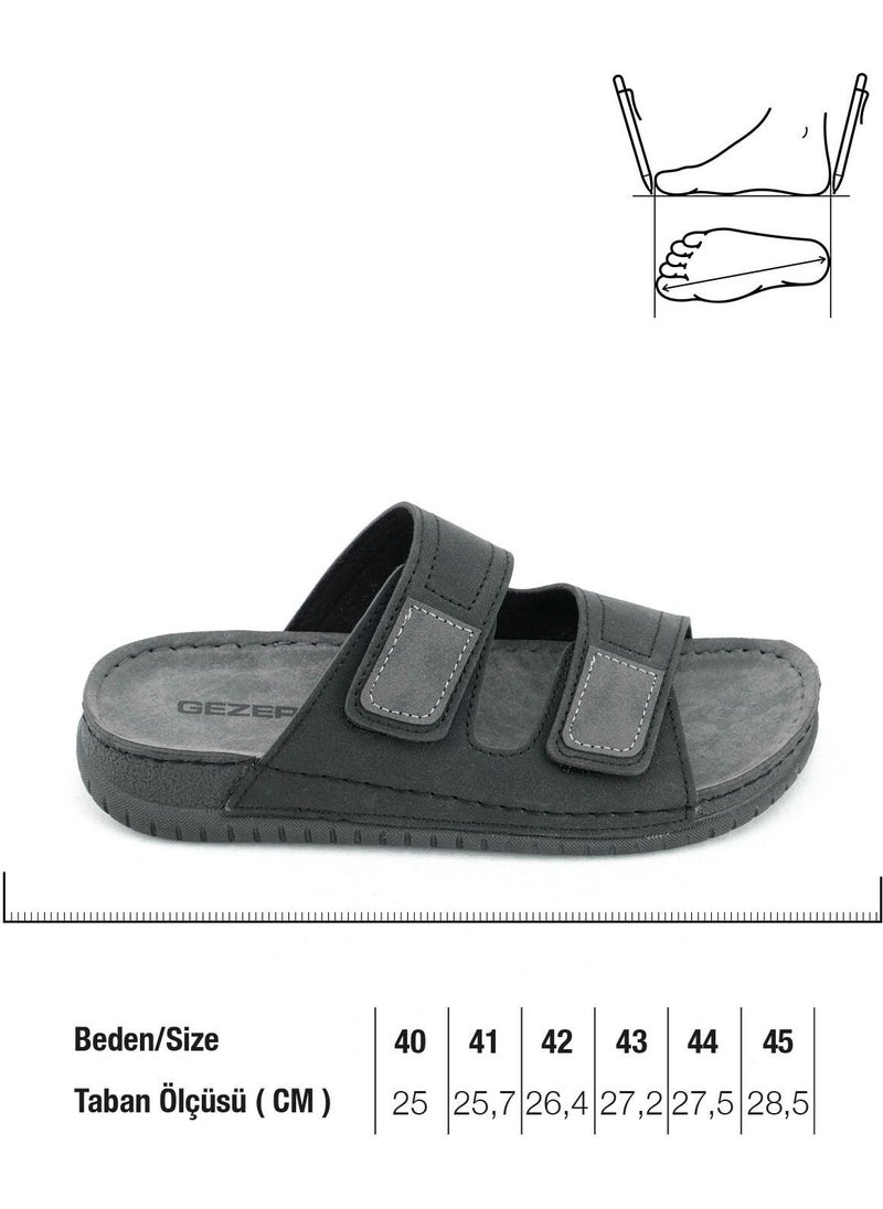 Gezer - Summer Men's Artificial Leather Comfortable Insole with Two Velcro Belts Adjustable Daily Slippers - Image 1