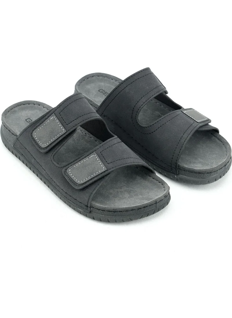 Gezer Summer Men's Artificial Leather Comfortable Insole with Two Velcro Belts Adjustable Daily Slippers