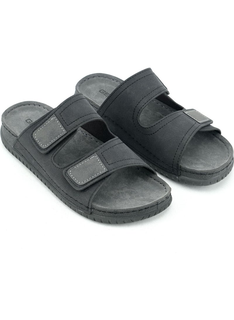 Gezer - Summer Men's Artificial Leather Comfortable Insole with Two Velcro Belts Adjustable Daily Slippers - Image 1