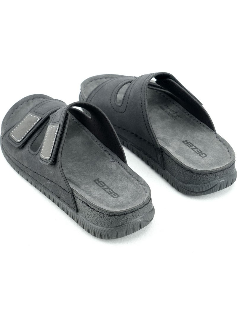 Gezer - Summer Men's Artificial Leather Comfortable Insole with Two Velcro Belts Adjustable Daily Slippers - Image 1