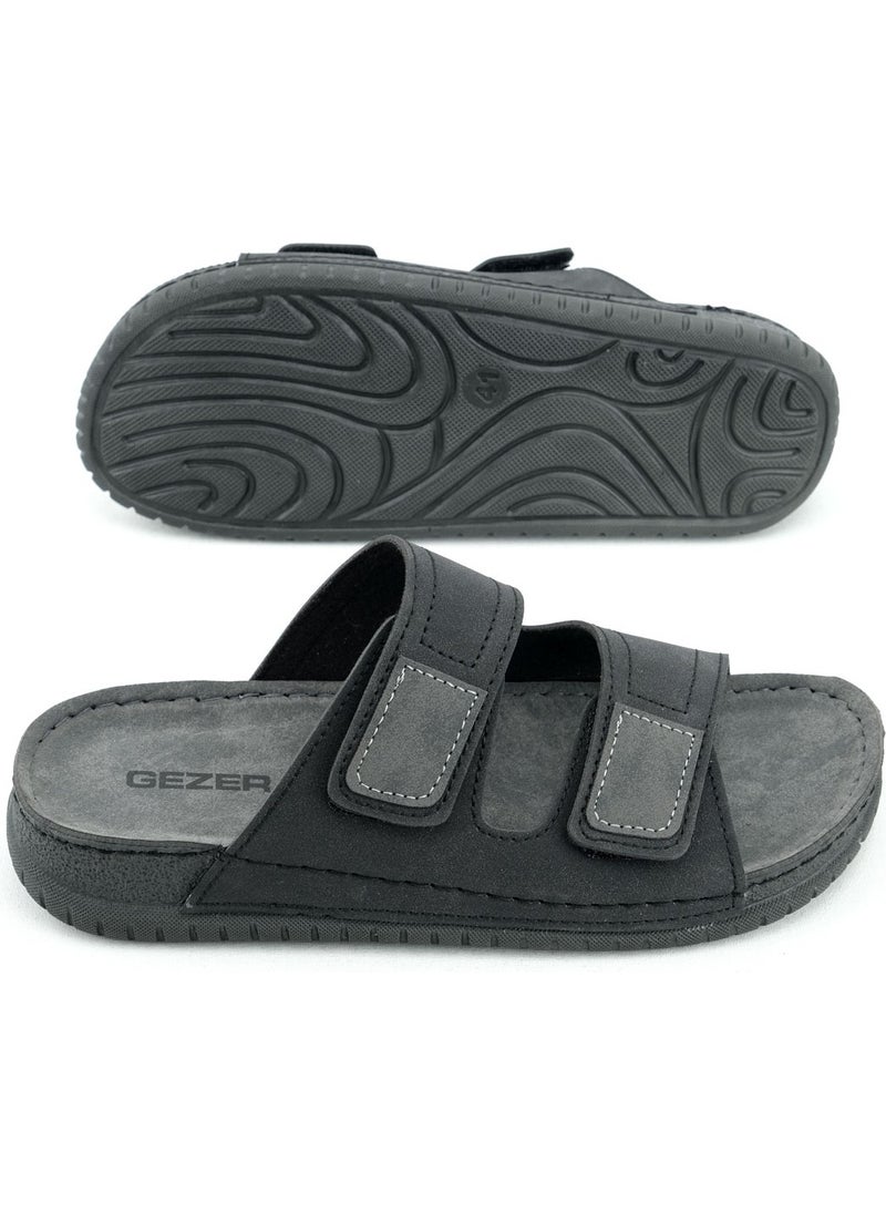 Gezer - Summer Men's Artificial Leather Comfortable Insole with Two Velcro Belts Adjustable Daily Slippers - Image 1