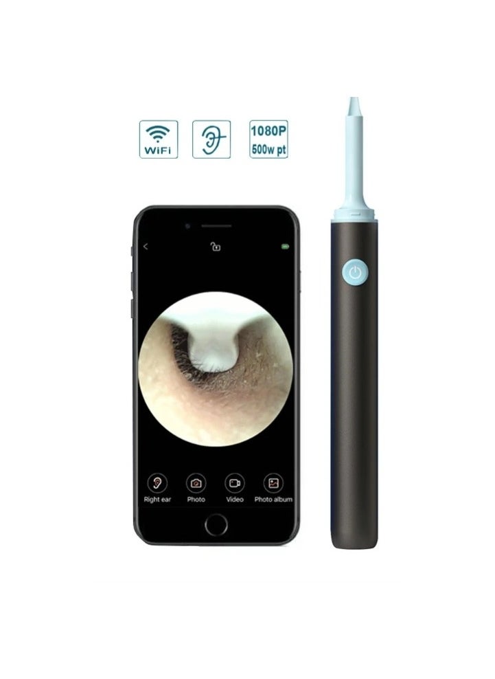 Ear Cleaning Tool With Endoscope Camera Earwax Removal Helper Connect To The Camera Via Wi-Fi On Your Mobile Device Earwax Purifier And Remover Black Color