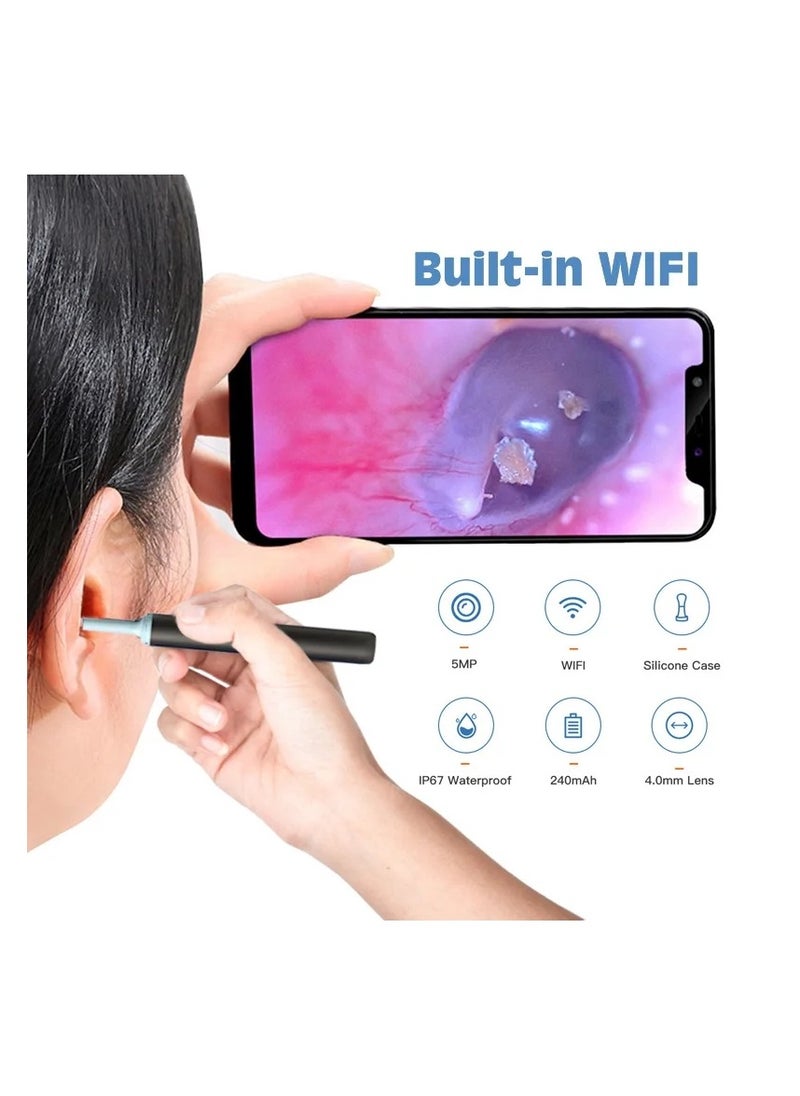 Ear Cleaning Tool With Endoscope Camera Earwax Removal Helper Connect To The Camera Via Wi-Fi On Your Mobile Device Earwax Purifier And Remover Black Color