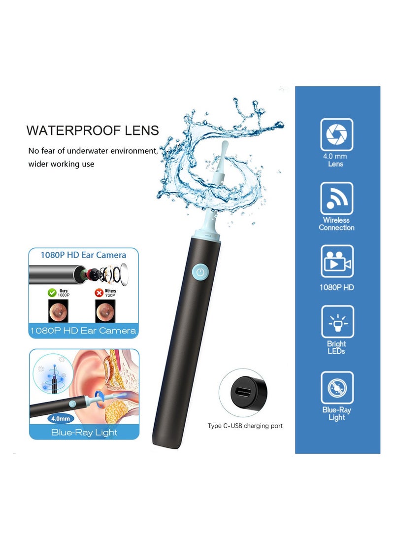Ear Cleaning Tool With Endoscope Camera Earwax Removal Helper Connect To The Camera Via Wi-Fi On Your Mobile Device Earwax Purifier And Remover Black Color