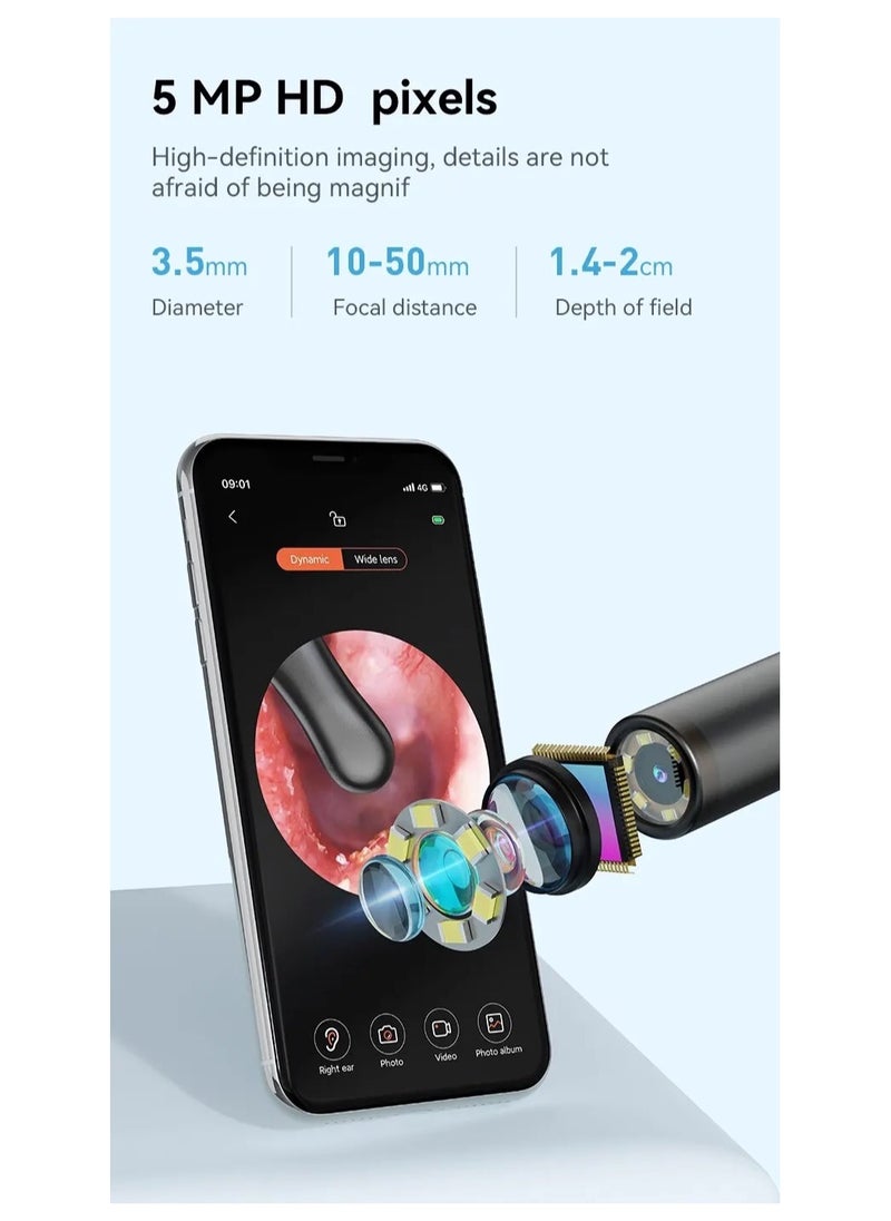 Ear Cleaning Tool With Endoscope Camera Earwax Removal Helper Connect To The Camera Via Wi-Fi On Your Mobile Device Earwax Purifier And Remover Black Color
