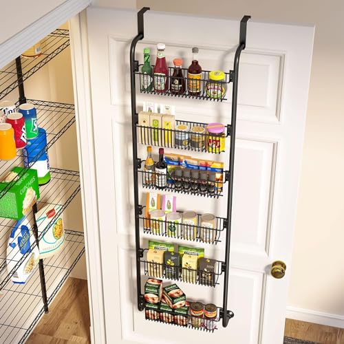 Snazzy 6-Tier Over The Door Pantry Organizer, Heavy-Duty Metal With 6 Baskets, Hanging Storage And Organization For Kitchen, Spice Rack (Black), Hanging Shelves - Image 5