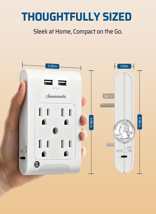 DEWENWILS 4-Outlet Extender, Wall Outlet Adapter with 2 USB Ports(3.1A Total), Light Sensor Night Light, 1080 Joules Surge Protector, ETL Listed, White - Image 5