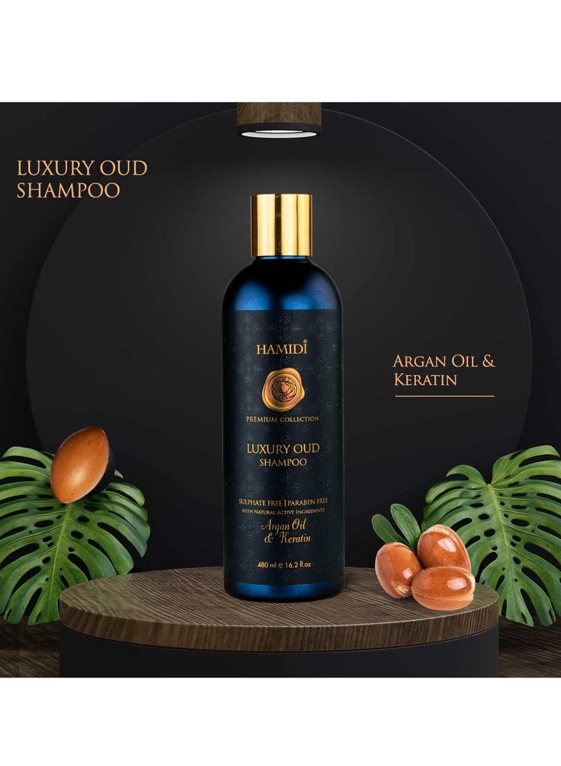 Hamidi Luxury Oud Shampoo Argan Oil and Keratin 480ml For Unisex - Image 2