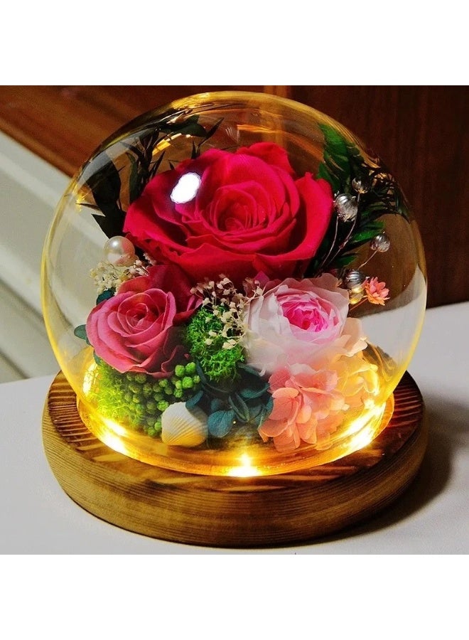 وردة حمراء محفوظة، غطاء زجاجي، ضوء (قاعدة مع مفتاح)، عملية حفظ خاصة، تغليف صندوق هدايا، زينة سطح المكتب، هدايا عيد الميلاد، هدايا التخرج، هدايا عيد الحب، ديكور المنزل، زينة السرير، هدايا راقية - Image 1