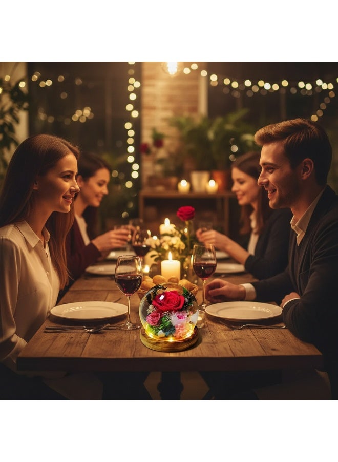 زهور محفوظة - وردة حمراء في قبة زجاجية بمصباح LED (قاعدة بلمفتاح) - لمناسبات عيد الميلاد/التخرج/اليوم العاطفي - Image 5