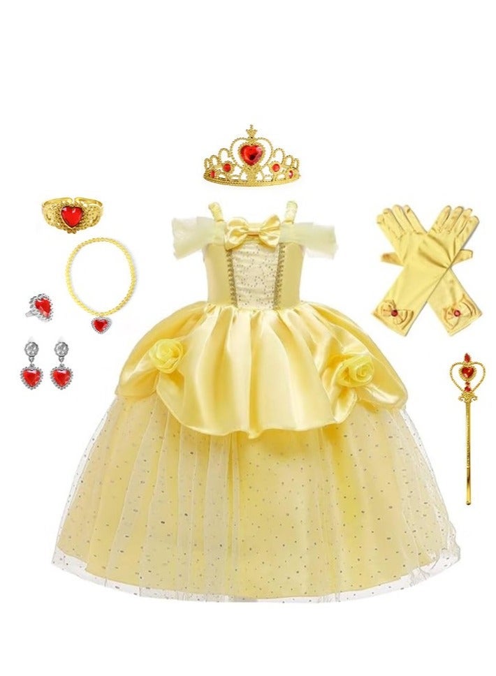 GUDOO Belle Princess Costume Dress Princess Dress Up Clothes for Little Girl Role Play Costume Gift Set Birthday Party Princess Dress Up Toys for Toddler Girls - Image 1
