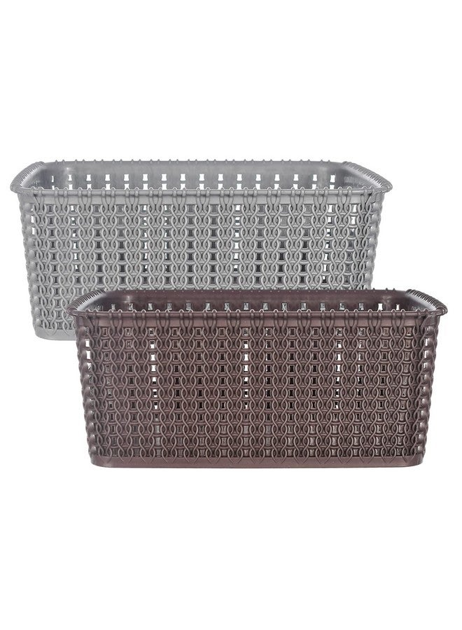 Kuber Industries Multipurposes Large M 20 Plastic Rectangular Basket|Organizer For Kitchen, Countertops|Cabinets, Bathrooms Without Lid- Pack Of 2 (Grey & Brown) - Image 1