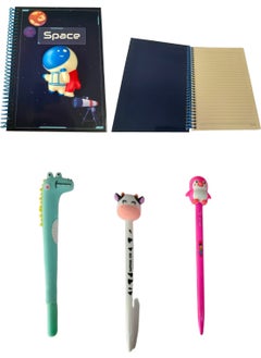 Glance Printed Squishy Notebook Notebook Space Striped 3-Pen Set 