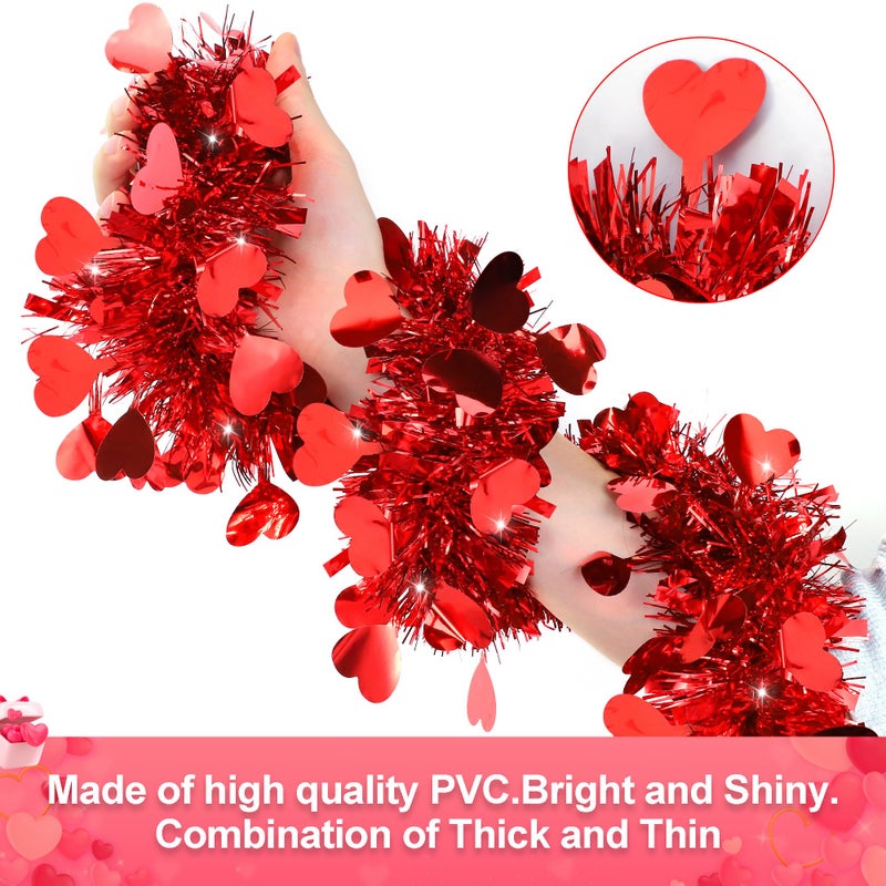 HALOGATE 50Ft Valentine'S Day Decorations  Red Valentines Heart Tinsel Garland Shiny Metallic Valentines Garland For Home Tree Mantel Fireplace Stairs Outdoor Indoor Wedding Galentine'S Day Decorations - Image 3