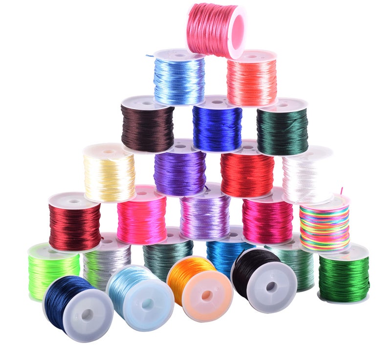 KONMAY 25 Colors 450 Yards 15mm Nylon Rattail Satin Silk Trim Cord Bracelet Making String for Chinese Knotting Kumihimo Beading Macram Jewelry Making
