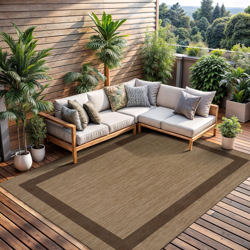 CAMILSON Outdoor Rug 5x7 - Modern Outside Rugs for Patios Porches Waterproof Durable Washable Non-Shedding, Easy-to-Clean Indoor Outdoor Area Carpet (5 x 7, Bordered - Jute) - Image 4