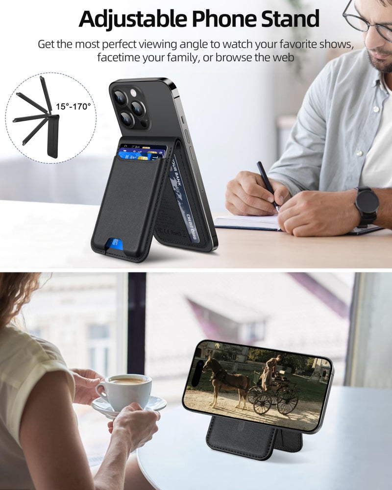 ExtreLife for Magsafe Wallet, Works with Apple Find My, Strongest Magnetic Wallet for iPhone 17/16/15/14/13/12 Series, for iPhone Walle t with Adjustable Stand, 6 Cards Holder, Vegan Leather, Black - Image 5