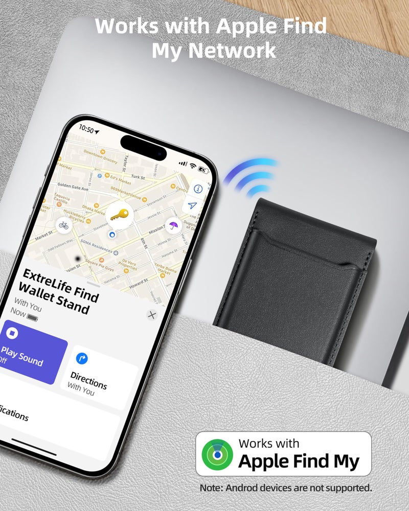 ExtreLife for Magsafe Wallet, Works with Apple Find My, Strongest Magnetic Wallet for iPhone 17/16/15/14/13/12 Series, for iPhone Walle t with Adjustable Stand, 6 Cards Holder, Vegan Leather, Black - Image 2