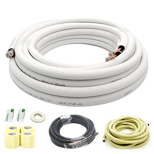 TADERUILY 33 Ft Mini Split Line Set,Air Conditioning Copper Tubing Pipe Extension,1/4" & 1/2" 3/8" PE Thickened for AC and Heating Equipment Insulated with Nuts. (1/4+1/2) - Image 1
