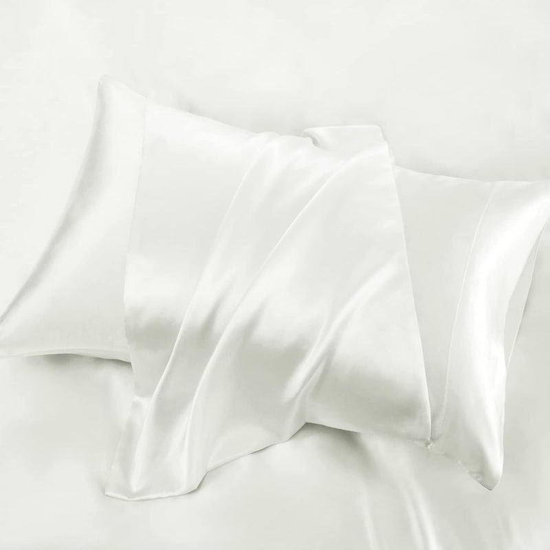 P Pothuiny 6 Pieces King Satin Sheets Luxury Silky Ivory White Satin Bedding Sheet Set, 1 Deep Pocket Fitted Sheet + 1 Flat Sheet + 4 Pillow Cases - Image 4
