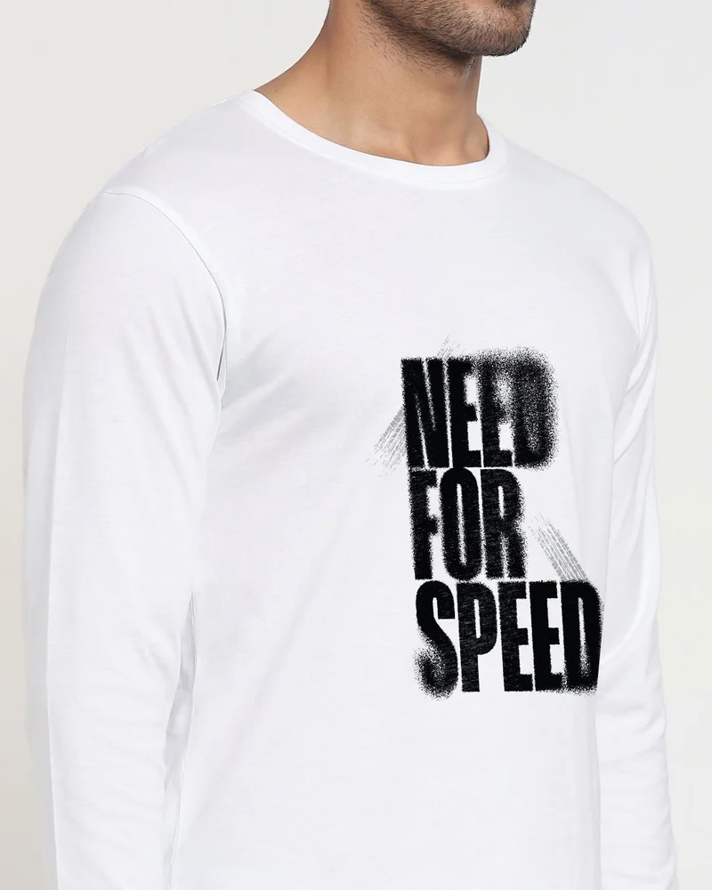 bewakoof  Men's White Need For Speed Typography T-shirt for Men | Best Price UAE
