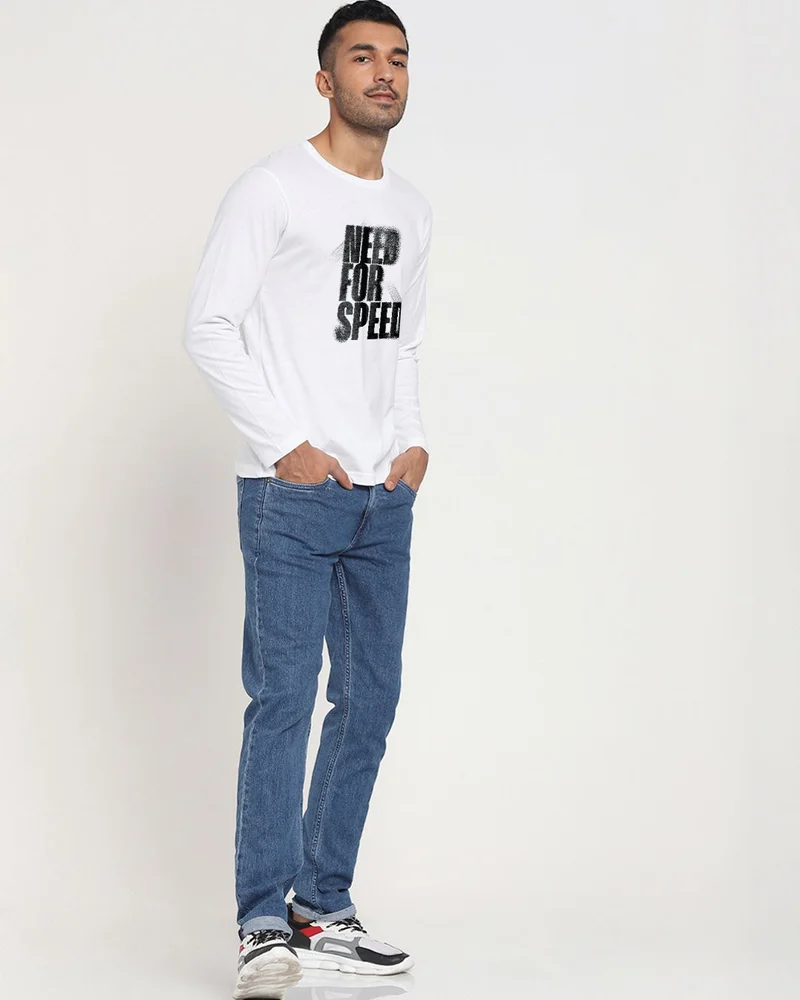 bewakoof  Men's White Need For Speed Typography T-shirt for Men | Best Price UAE
