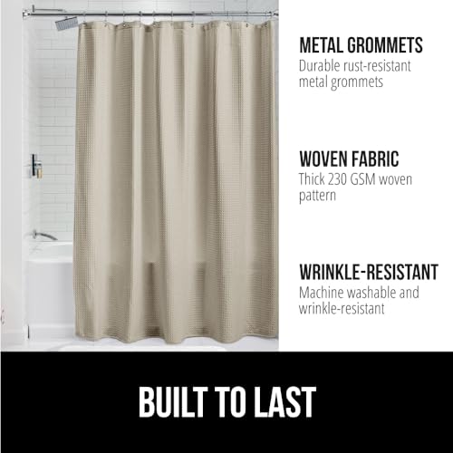 GORILLA GRIP Textured Shower Curtain Thick Weighted Fabric Wrinkle and Rust Resistant Hotel Quality Design Heavy Duty Curtains for Bathroom Showers Bath Tubs Machine Wash 72x72 Beige - Image 3