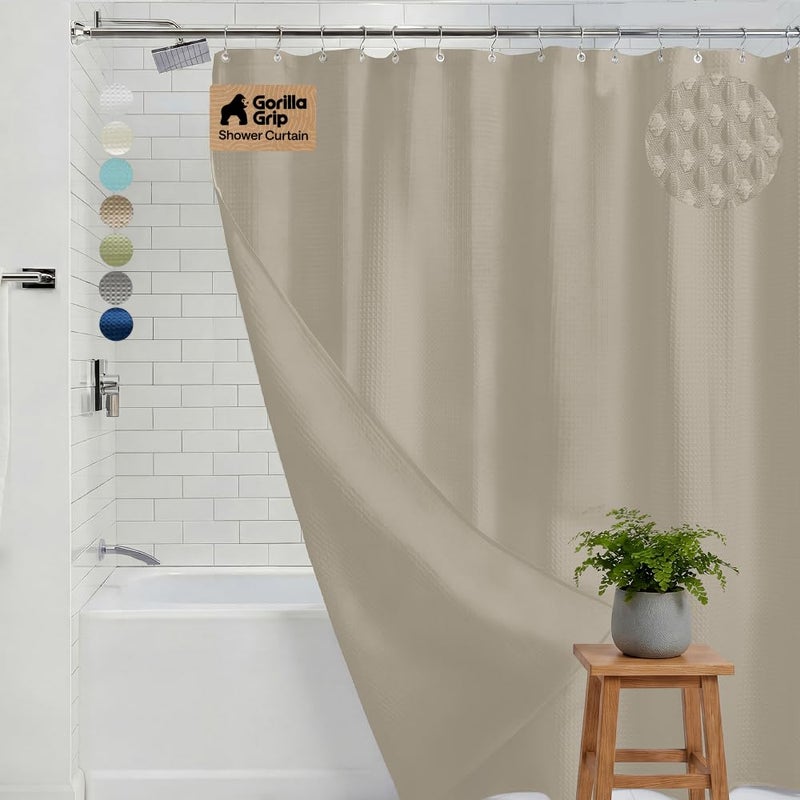 GORILLA GRIP Textured Shower Curtain Thick Weighted Fabric Wrinkle and Rust Resistant Hotel Quality Design Heavy Duty Curtains for Bathroom Showers Bath Tubs Machine Wash 72x72 Beige - Image 2