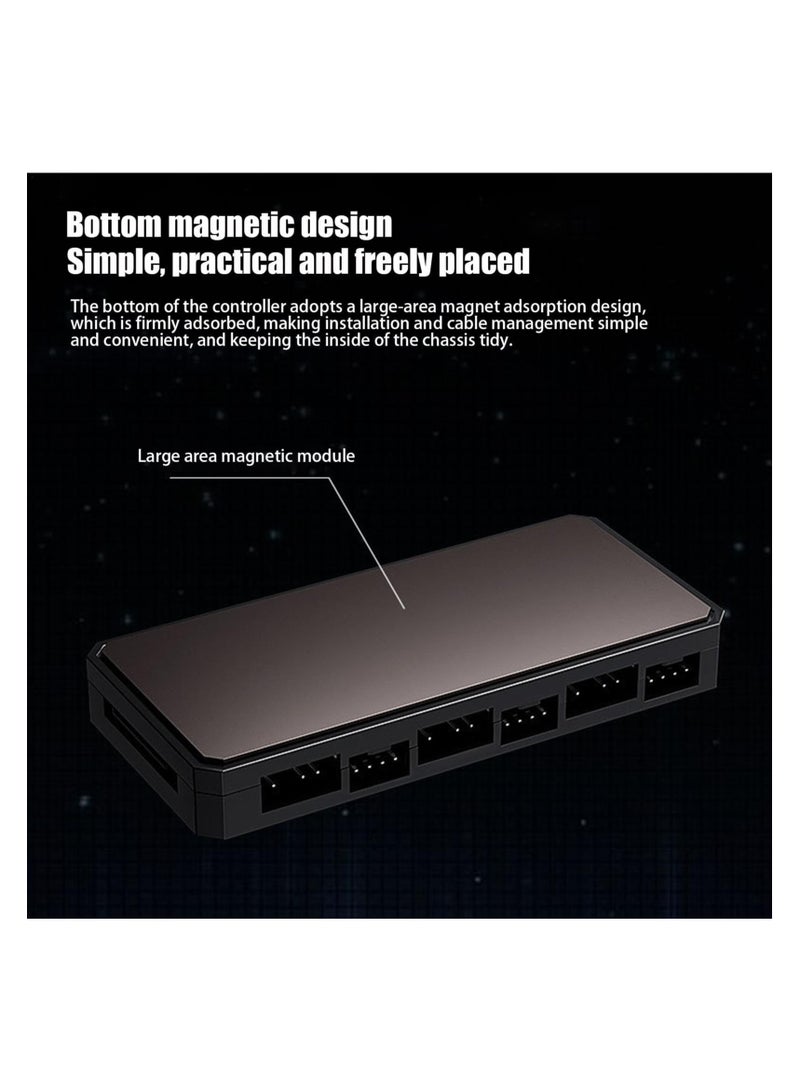KASTWAVE ARGB Fan HUB Controller, PWM Fan Hub Support 6 Groups of Fans for Addressable 3Pin ARGB & 4Pin PWM, 2-in-1 RGB Case Fan Hub with Remote Control, Hidden Magnetic Base and SATA Power - Image 5