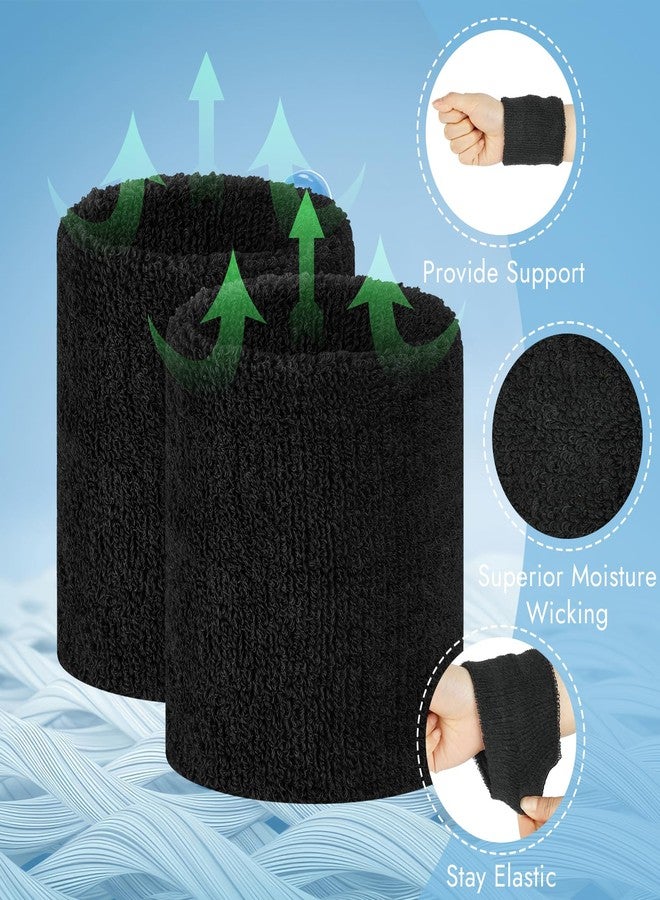 PEASUG 8 Pcs Sports Wrist Sweat Bands for Men & Women，Absorbent Wrist Sweatbands Tennis Wristbands, Elastic Wrist Bands for Sweat for Basketball Tennis Football Gym Running Working Out, Black - Image 3