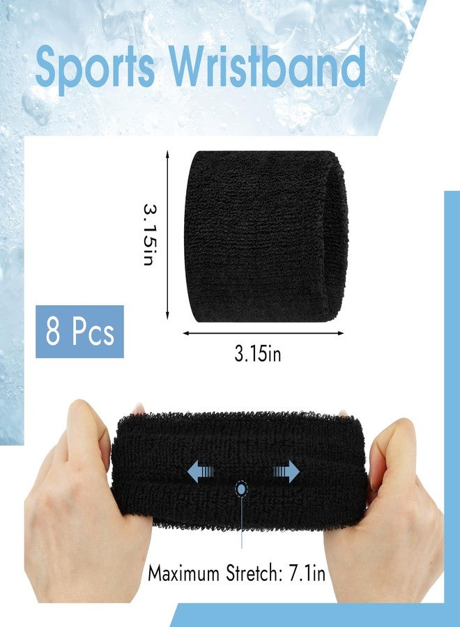 PEASUG 8 Pcs Sports Wrist Sweat Bands for Men & Women，Absorbent Wrist Sweatbands Tennis Wristbands, Elastic Wrist Bands for Sweat for Basketball Tennis Football Gym Running Working Out, Black - Image 2