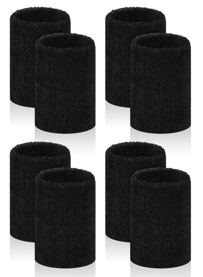 PEASUG 8 Pcs Sports Wrist Sweat Bands for Men & Women，Absorbent Wrist Sweatbands Tennis Wristbands, Elastic Wrist Bands for Sweat for Basketball Tennis Football Gym Running Working Out, Black - Image 1