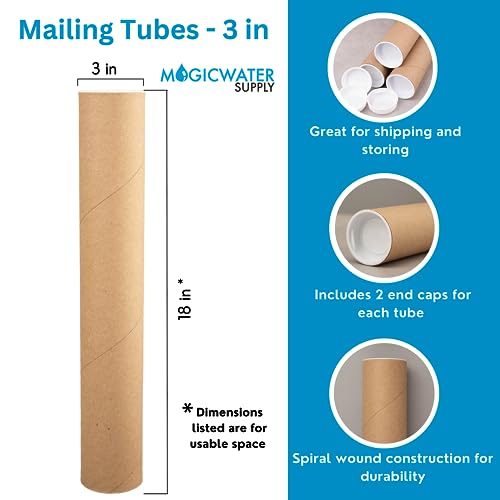 MagicWater Supply Mailing Tube - 3 in x 18 in - Kraft - 2 Pack - for Shipping and Storage of Posters, Arts, Crafts, and Documents - Image 2