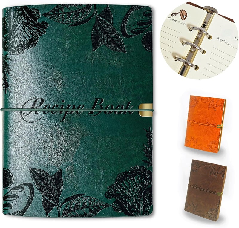 GoShambar Blank Recipe Book To Write In Your Own Recipes, Leather Recipe Notebook, Recipe Journal Hold 150 Recipes(Long Recipes & Short Recipes) (Green) - Image 1