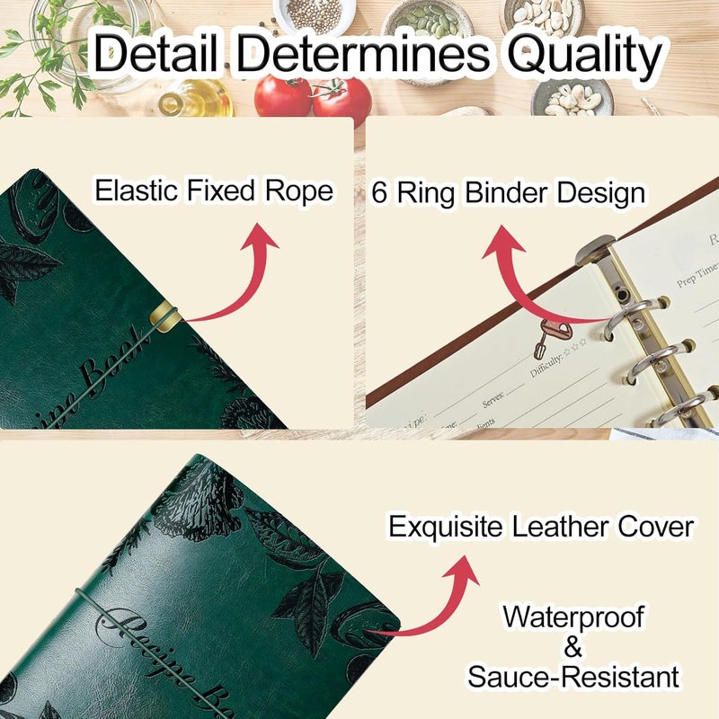 GoShambar Blank Recipe Book To Write In Your Own Recipes, Leather Recipe Notebook, Recipe Journal Hold 150 Recipes(Long Recipes & Short Recipes) (Green) - Image 4