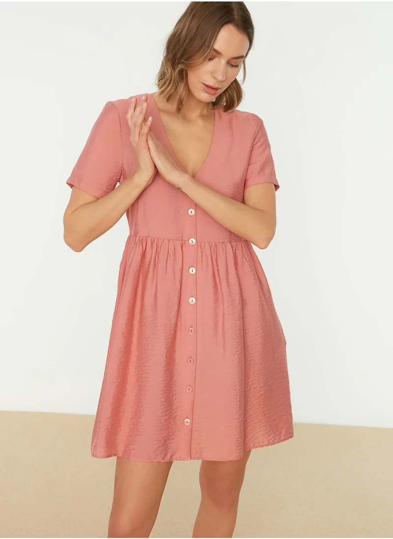 trendyol Pleated Button Detail Dress