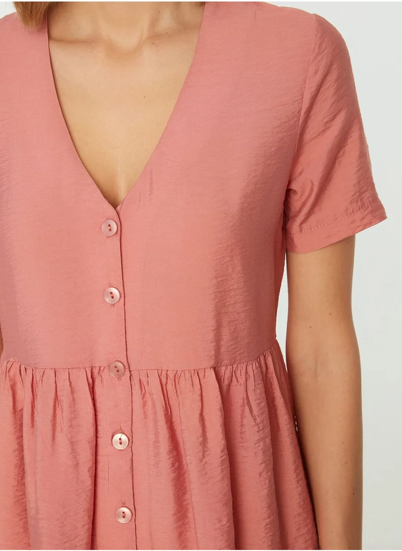 trendyol Pleated Button Detail Dress