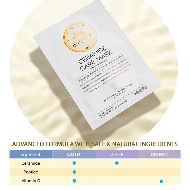 #OOTD Ceramide Brightening Sheet Mask For Face, Moisturizing, Anti Aging Ceramide, Peptide, Vitamin C, EVE Vegan 10EA - Image 2