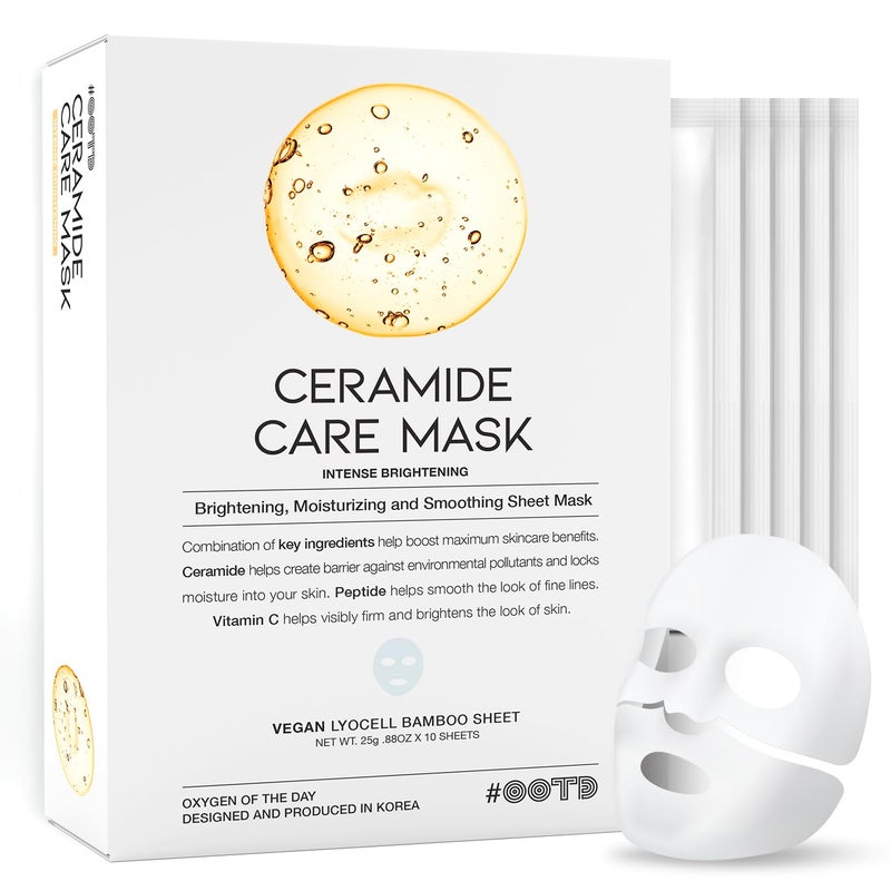 #OOTD Ceramide Brightening Sheet Mask For Face, Moisturizing, Anti Aging Ceramide, Peptide, Vitamin C, EVE Vegan 10EA - Image 1